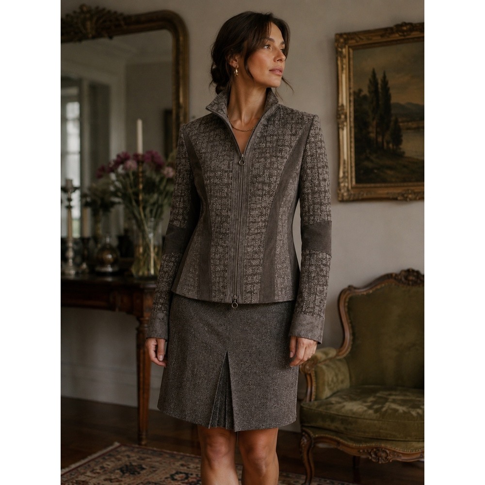 Betty Barclay Vintage Tweed Skirt Suit Set Wool Silk Blend Deadstock Size 10